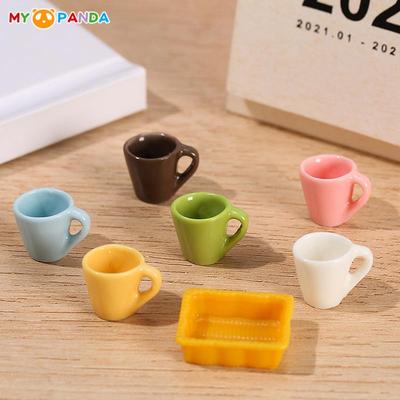 4Pcs/Set Dollhouse Miniature Cup Coffee Cup Tea Cup Tray Kitchen Tableware Model Toys Doll House Life Scene Decor Accessories