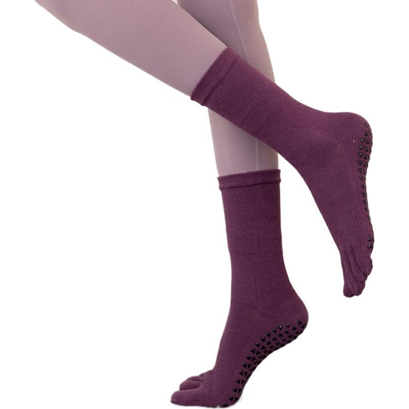 

Non-Slip Grip Design Combed Cotton Five-Finger Mid-Tube Yoga Socks Anti-Friction Sweat Absorption Fitness Pilates Sports Socks