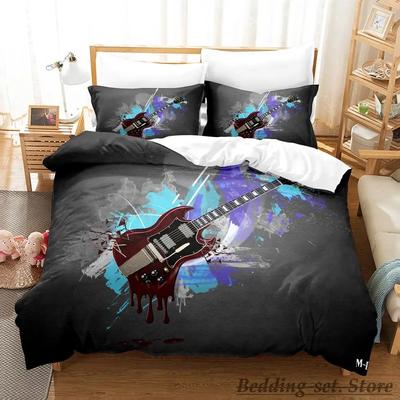 Music Guitar Bedding Set Single Twin Full Queen King Size Bed Set Adult Kid Bedroom Duvetcover Sets Anime Parure De Lit Bed