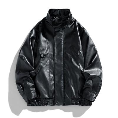 Street Loose Leather Jacket Men's Handsome High-end Couple's Black Motorcycle Suit PU Leather Jacket