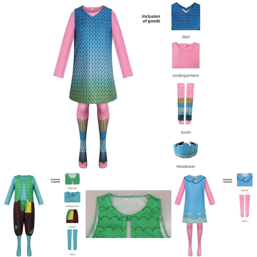 Niedliches Fantasy Trolls Cosplay Kostüm Mohn Kleid Anime Halloween Bühnenoutfit