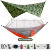 260x140cm Outdoor Double Camping Hammock with Mosquito Net and Rain Fly Tarp Lightweight Parachute Hammocks for Travel Hiking