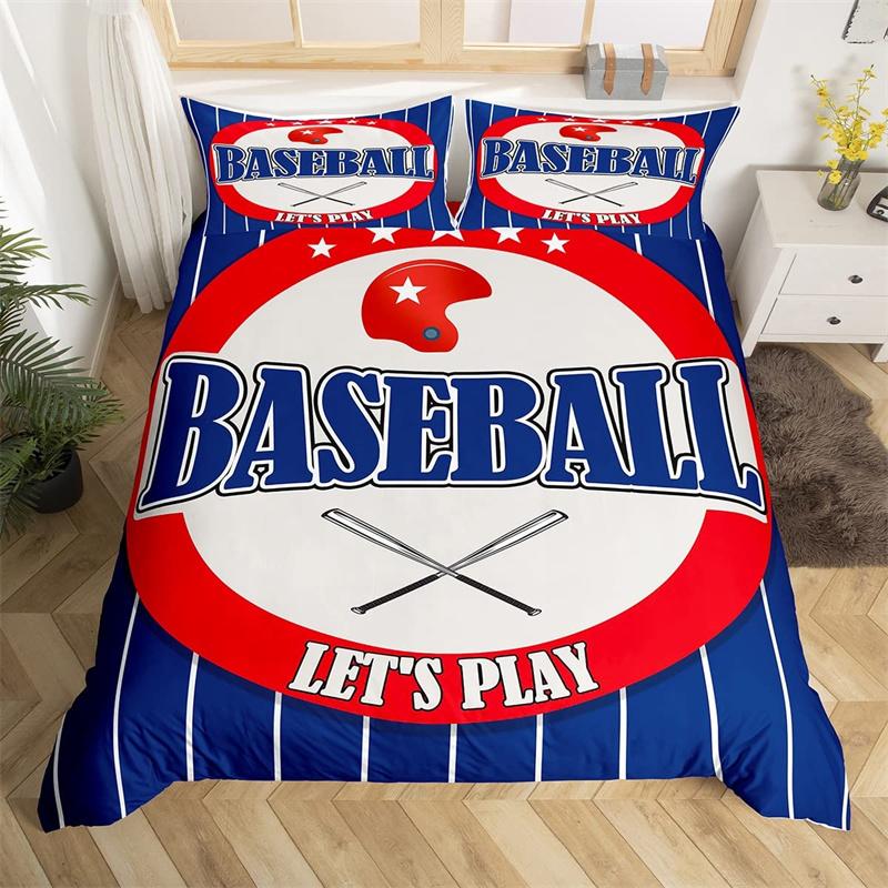 Baseball Duvet Cover King Size Polyester Sports Theme Bedding Set For Baseball Lovers Boys Girls