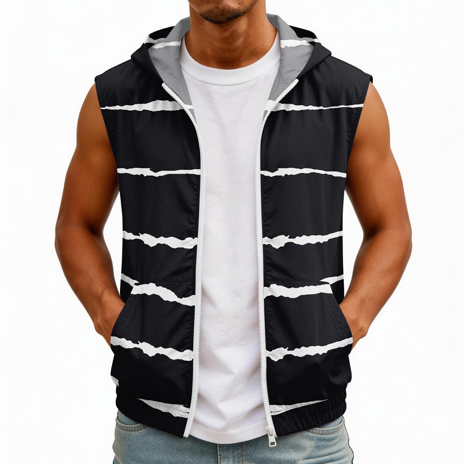 Мужской цветной топ с капюшоном без рукавов с карманами L чёрный