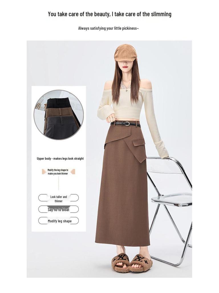 Irregular Split A-line Midi Skirt - Women's 2026 Spring High Waist Hip-hugging Fashion.