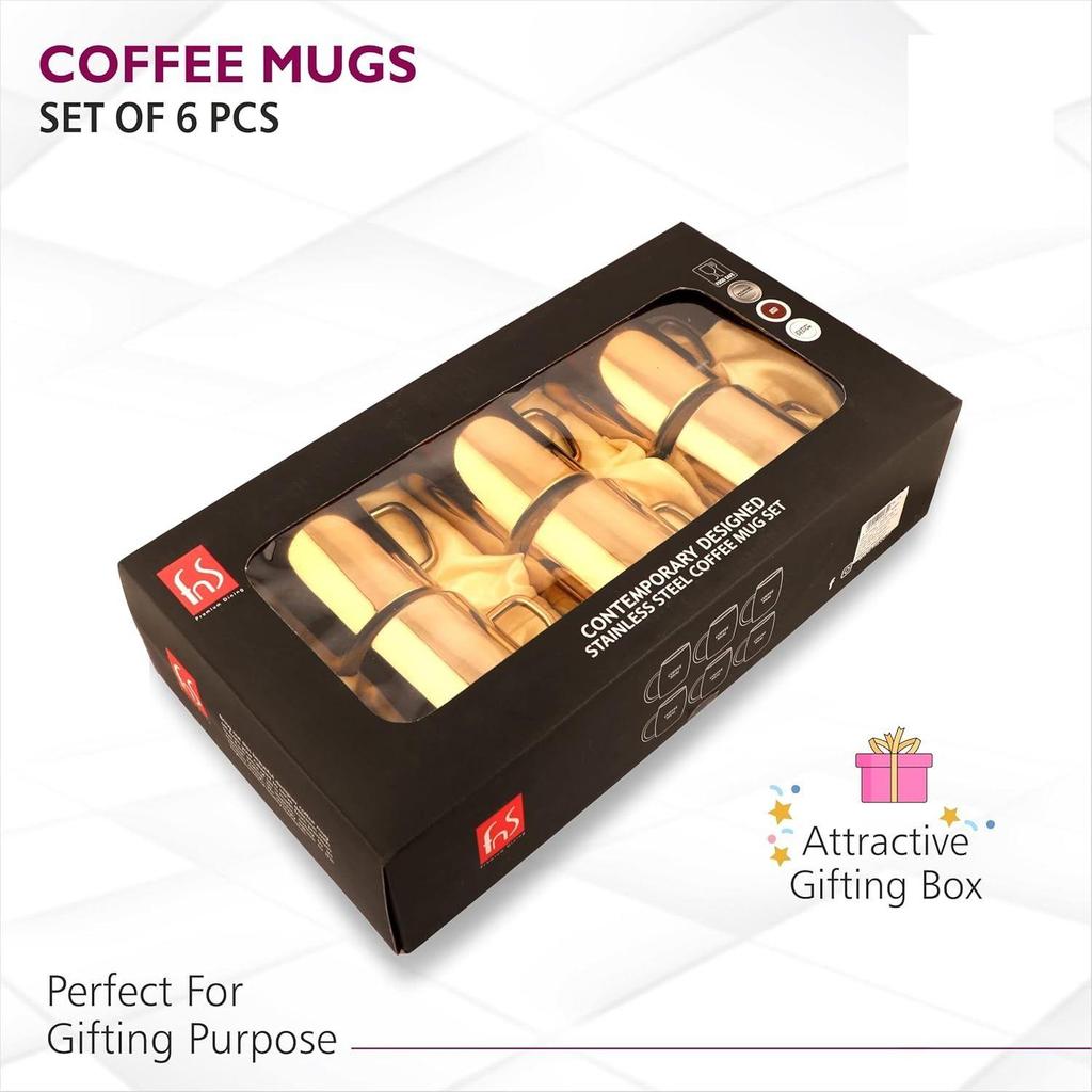 Nerezové hrnky na kávu - Dvojstěnné Bez BPA - Šálek na čaj Široké ucho - Zlatá barva