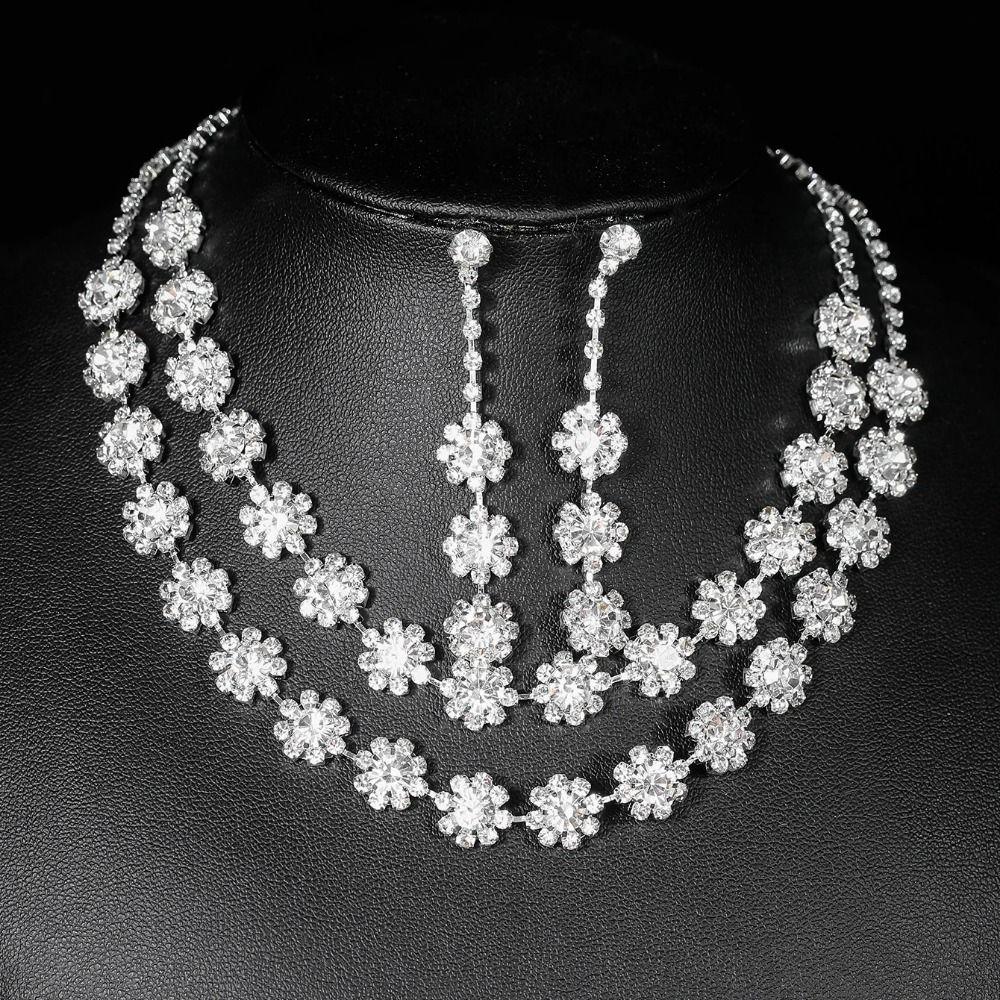 Exquisite Shining Jewelry Set Inlay Rhinestone Clavicle Chain Light Luxury Bracelet  Girls