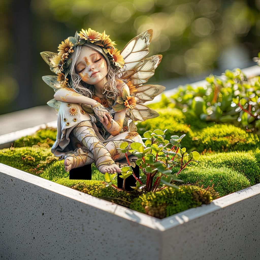 Sunflower Elf Acrylic Garden Stake - 11.8"X7.9" Boho-Chic Yard Art, Flower Pot Landscape Decor, Outdoor Sun Catcher Sign