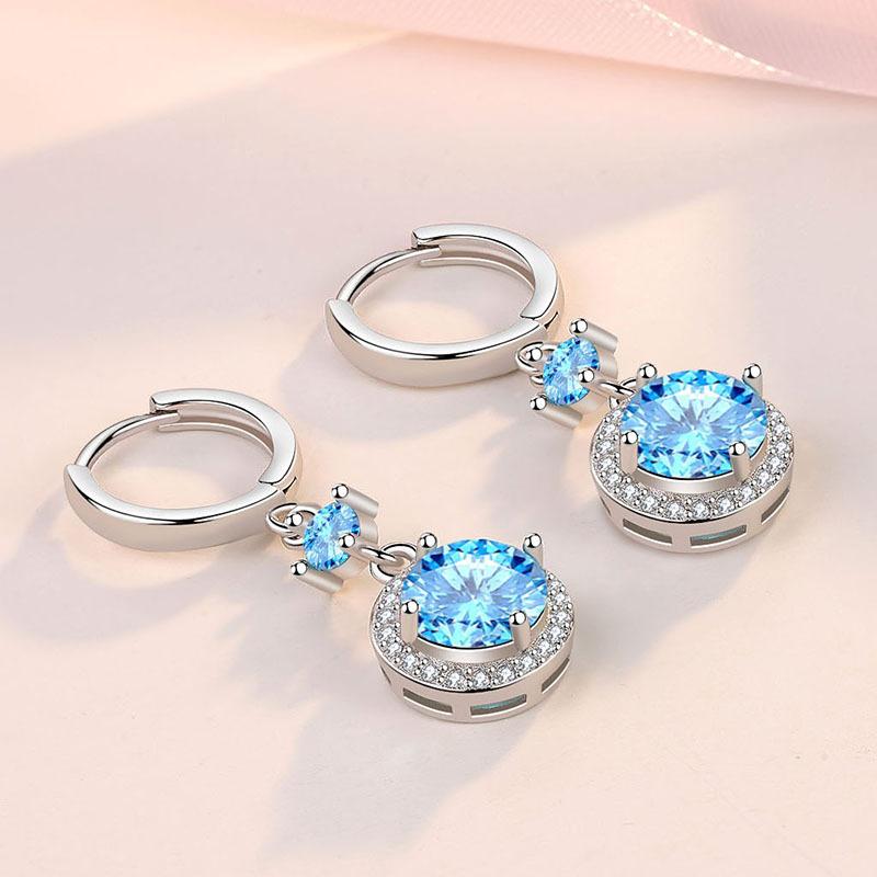 925 Sterling Silver Ear Needle Fashion Hoop Earrings White Crystal Luxury Women's Silver Earrings Wedding Women's Jewelry Gift