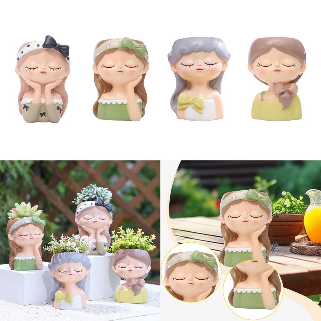 Girl Flower Pot Plant Container Cute Ornament Home Decoration Gift with Drainage