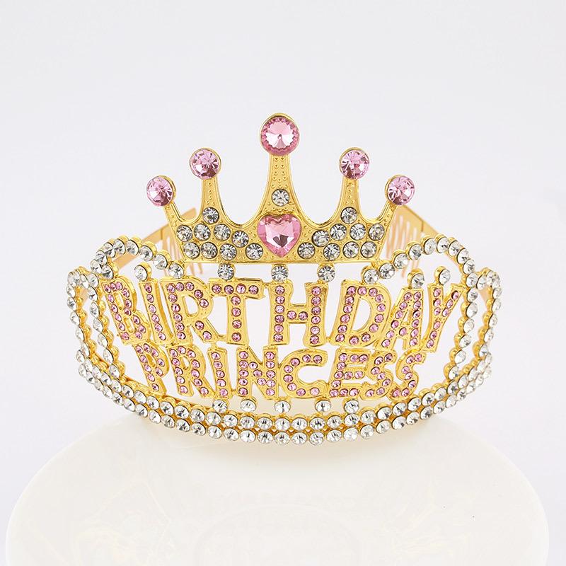 Birthday Princess Crown Creative Rhinestone Headdress Letter Headband Holiday Party Hair Accessories Alloy Headband Crown