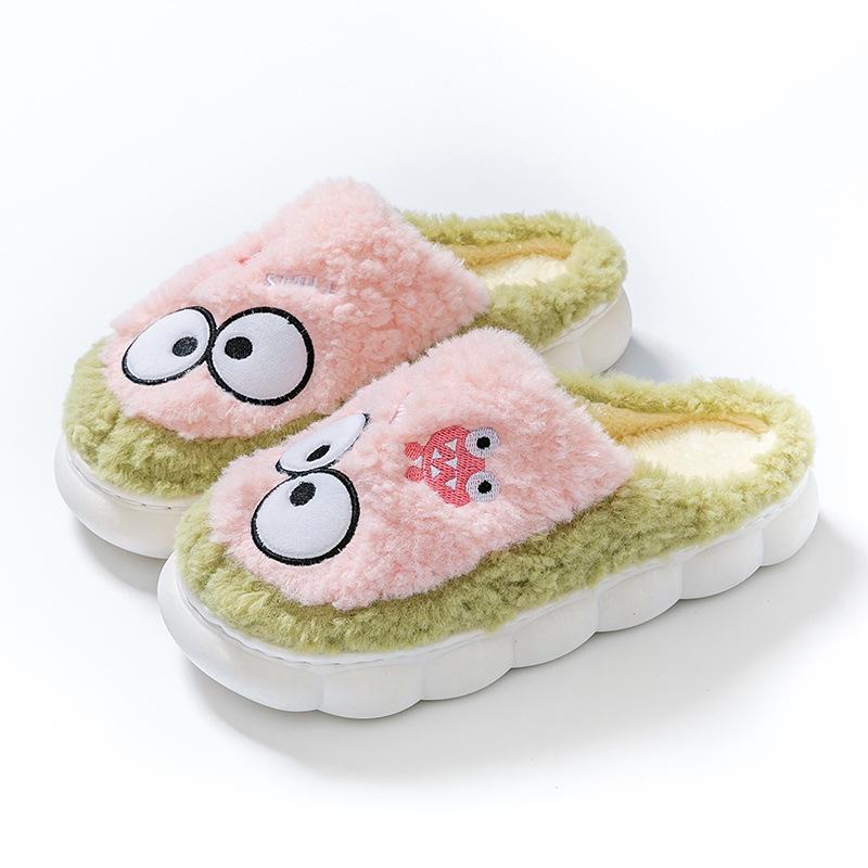 Bow head cotton slippers home warm cotton drag autumn and winter couple fashion plush cotton slippers