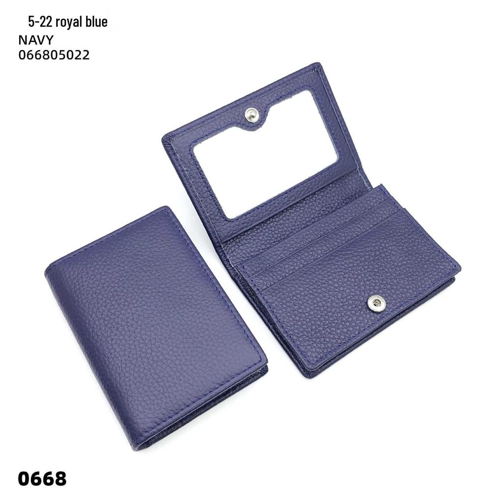 Premium Leather Card Holder: Unisex Cowhide Business Case with Mirror Window, Snap Closure & Coin Purse.