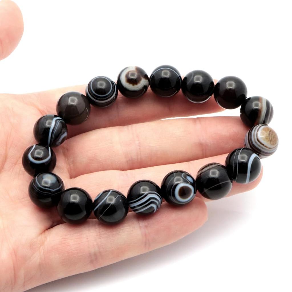 12mm Natural Power Stone Bracelet with Tibetan and Prayer Inner Eye, Men's Women's Beads, Diameter Approx. 15.5cm