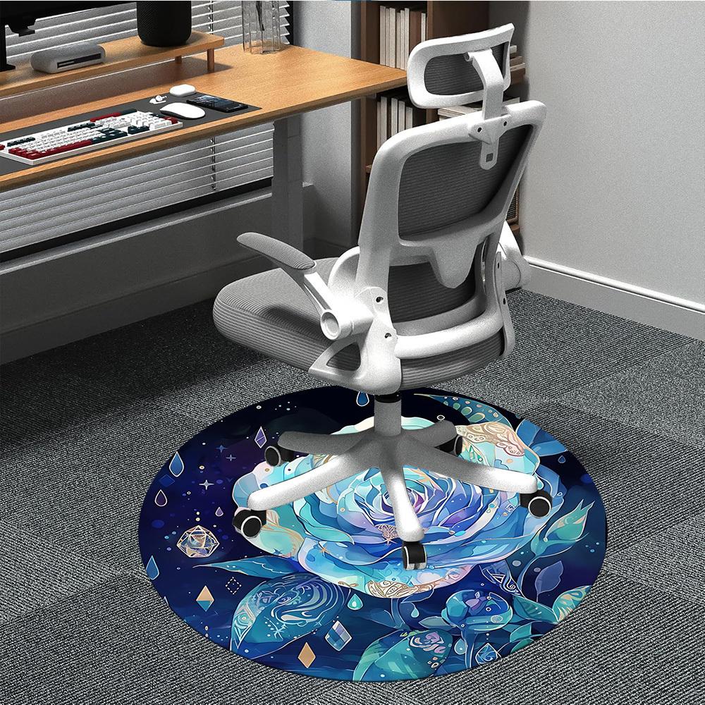 

1PCGalactic Bloom Aquamarine Rose Office Round Area Rug, Indoor Mat Suitable For Office, Under Office Chairs Bedroom Living Room Home Decor 80cm by 80cm