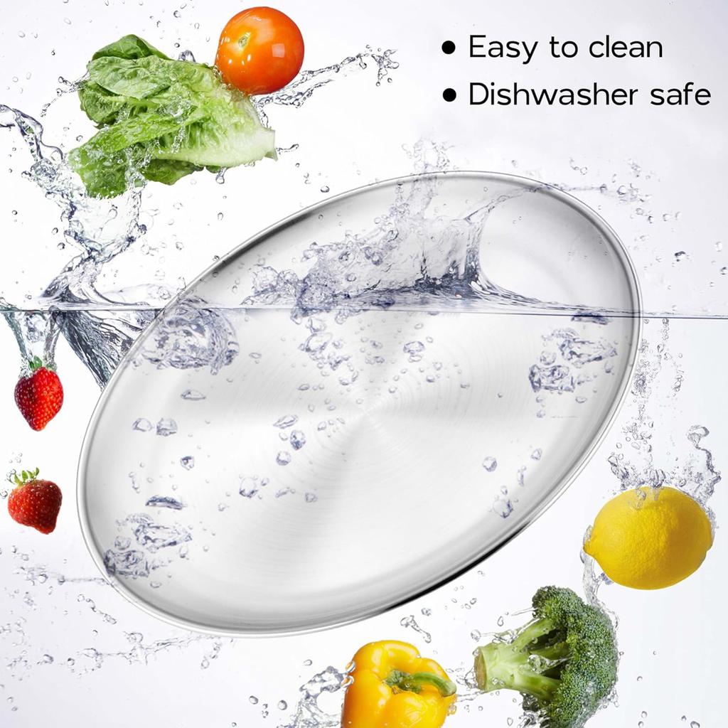 10-Piece Stainless Steel Dinner Plates, Round Salad Dessert Plates, Serving Plate for Home Kichten, Outdoor Camping, Snack, Pizza and BBQ