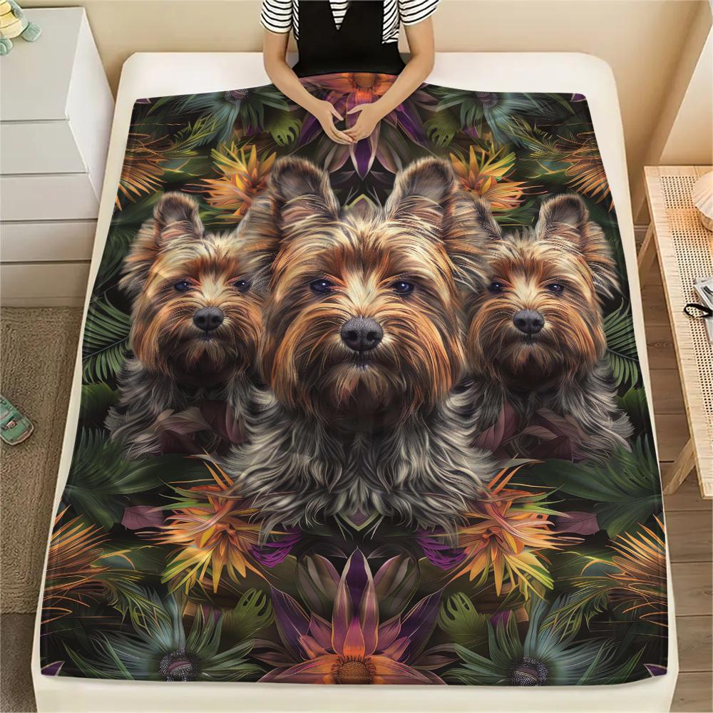 1 Stück Yorkshire Chihuahua Druck Flanelldecke, Hohe Qualität, Bequem für alle Jahreszeiten, Heimdekoration, Wärme und Komfort, Perfekt für Weihnachtsgeschenke