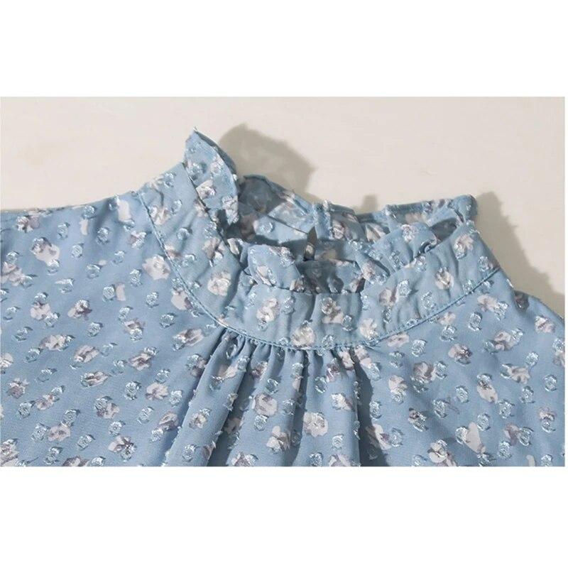 Podzim 2023 francouzský styl elegantní šifonová košile dámské topy móda potisk halenka s dlouhým rukávem kancelářská dáma volné oblečení 28342