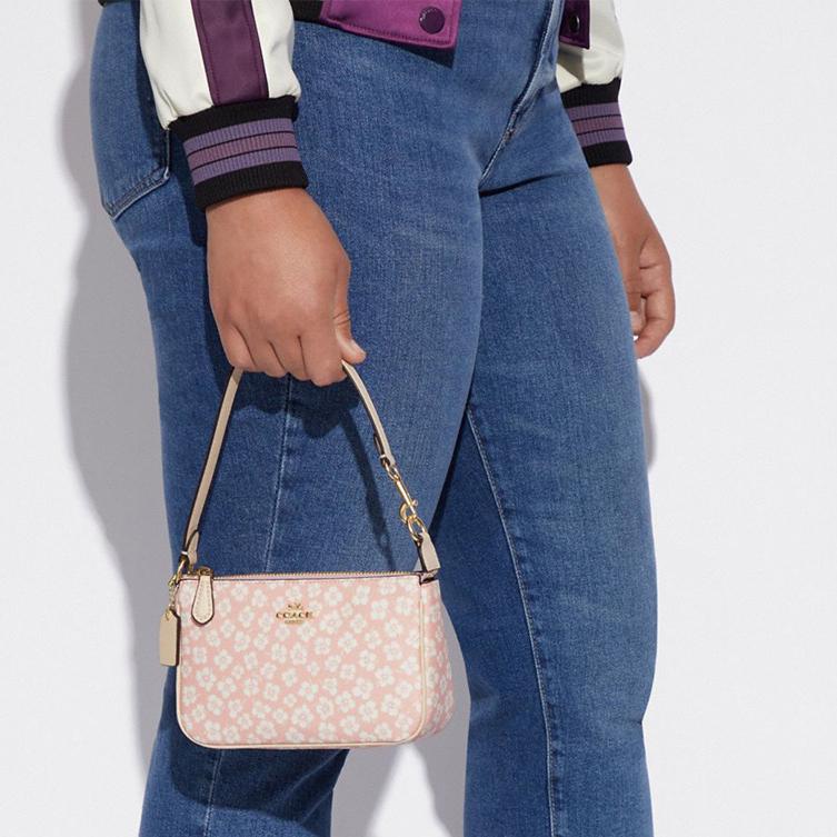 New COACH Nolita Artificial Leather Pochette, Shoulder Bag, Portable One Shoulder Clutch Trumpets Women's Pink & White CA783-IMPMC