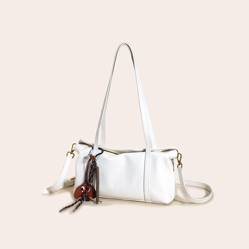 

Genuine Leather Bag Women 2025 Spring/Summer New Oil Wax Soft Leather Large Capacity Niche Design Idle Style Shoulder Underarm Bag Rice White
