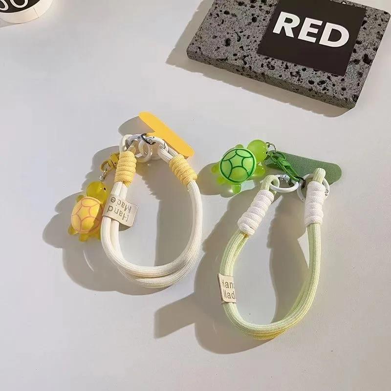 Universal Braided Mobile Phone Lanyard Strap Cartoon Turtle Hanging Chain Ring Cord with Patch Wrist Strap Cell Phone Detachable