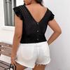 Plus Size Women's Lace Patchwork Button-Decorated Short Sleeve Top