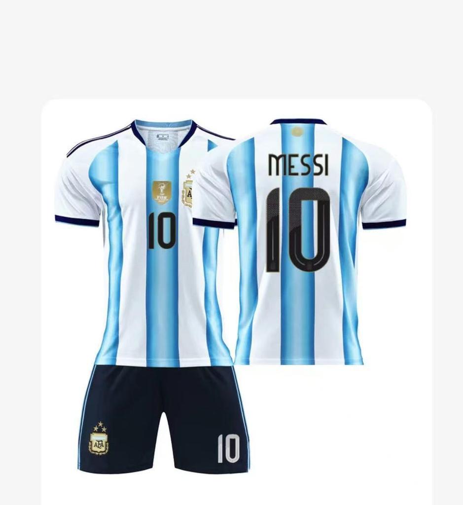 Argentina Home No. 10 Messi & No. 21 Dybala Kids Soccer Jersey Set - World Cup 2526