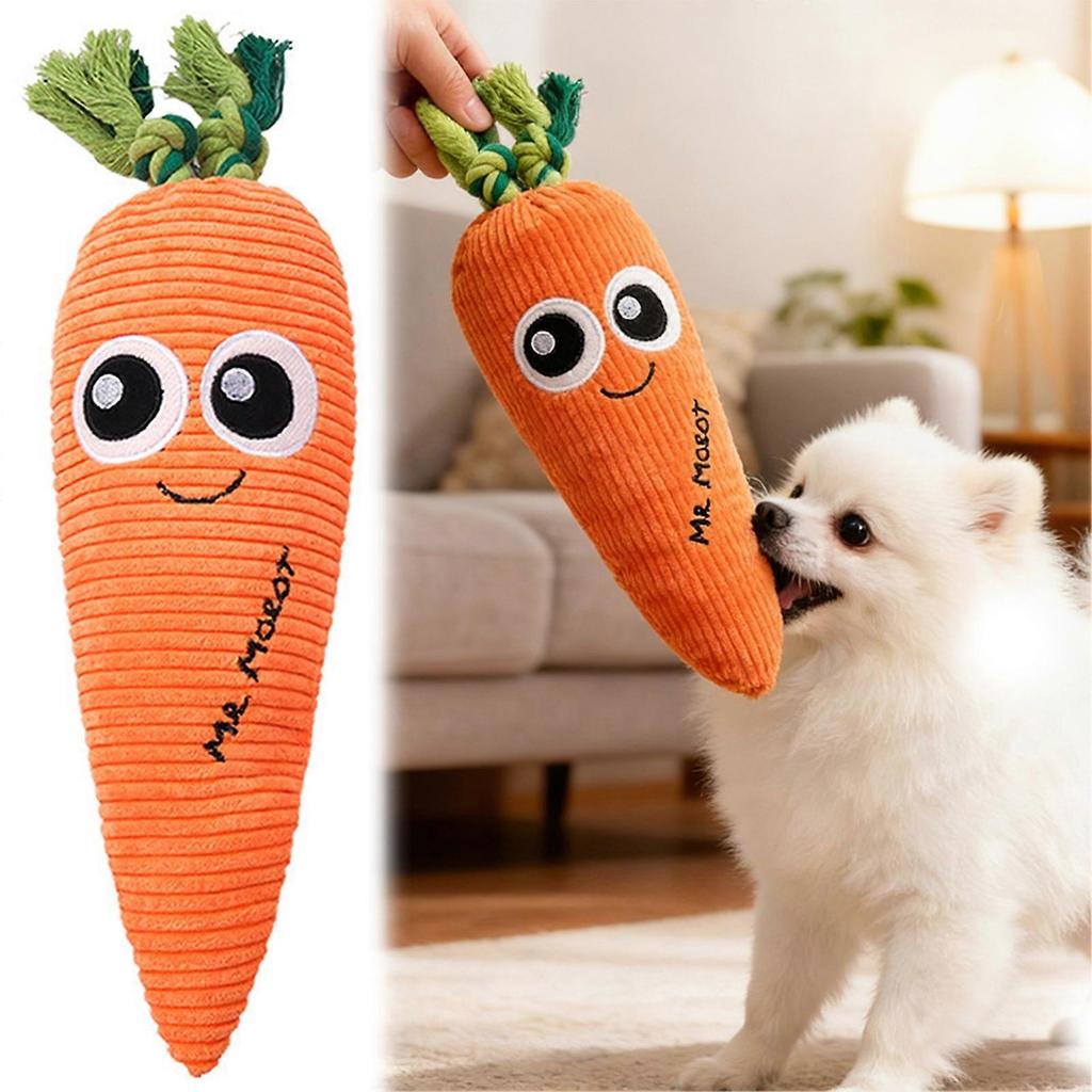 Squeaky Carrots Dog Toy Plush - Interactive Vegetable Toy with Crinkle Paper, Perfect for Indoor Fetch Games & Chewing Fun Less