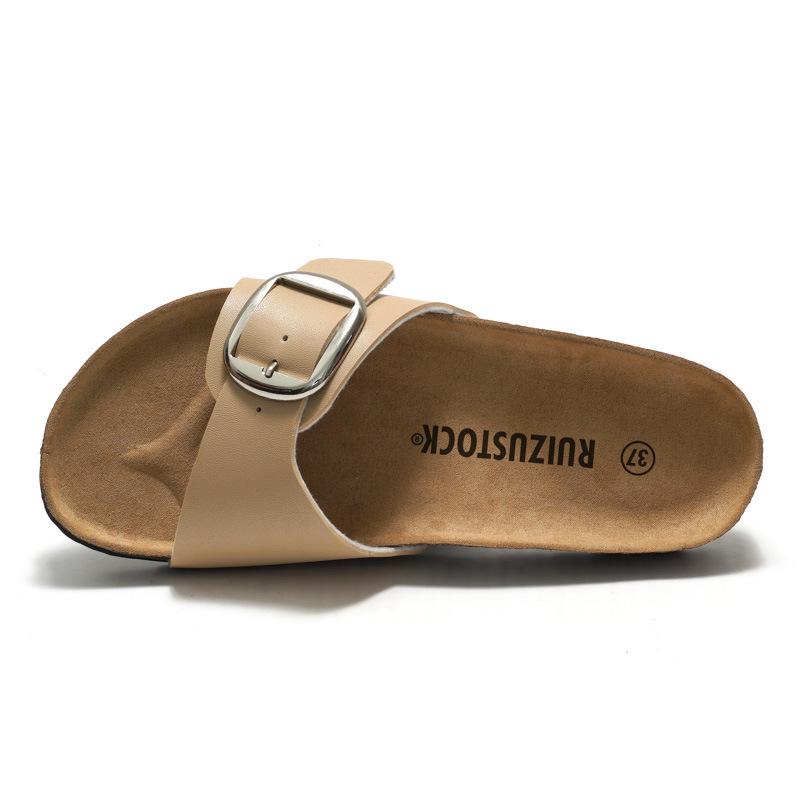 Ruizu Dámské letní korkové pantofle Trendy ležérní plážové sandály