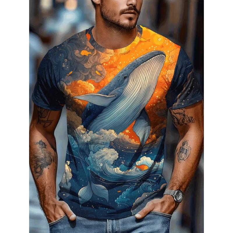 Modisches Herren-Rundhals-Kurzarm-3D-Casual-Farbprint-Casual-Kurzarm-Rundhals-T-Shirt