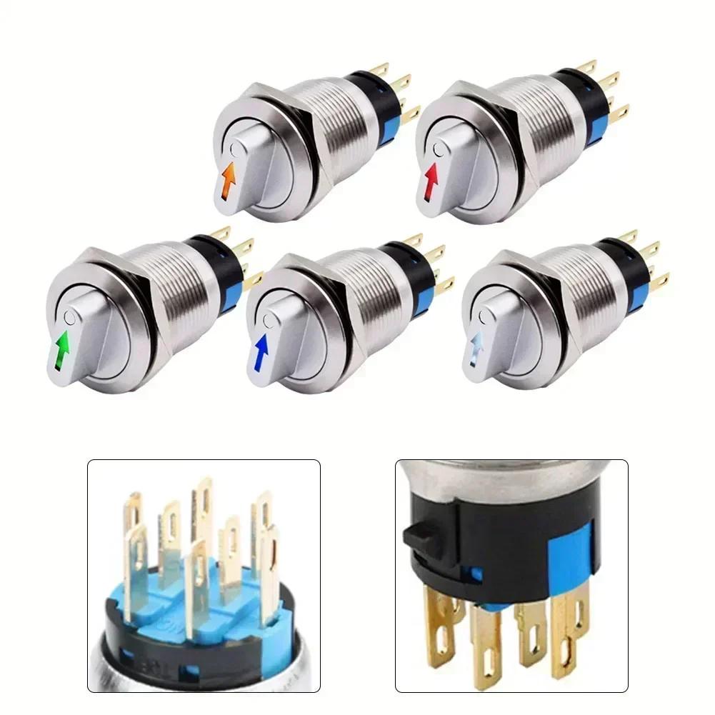 19mm 2 3 Position Metal Selector Rotary Switch Latching Push Button Switch SPDT With 12V LED Illuminated Switch 1NO1NC ON OFF
