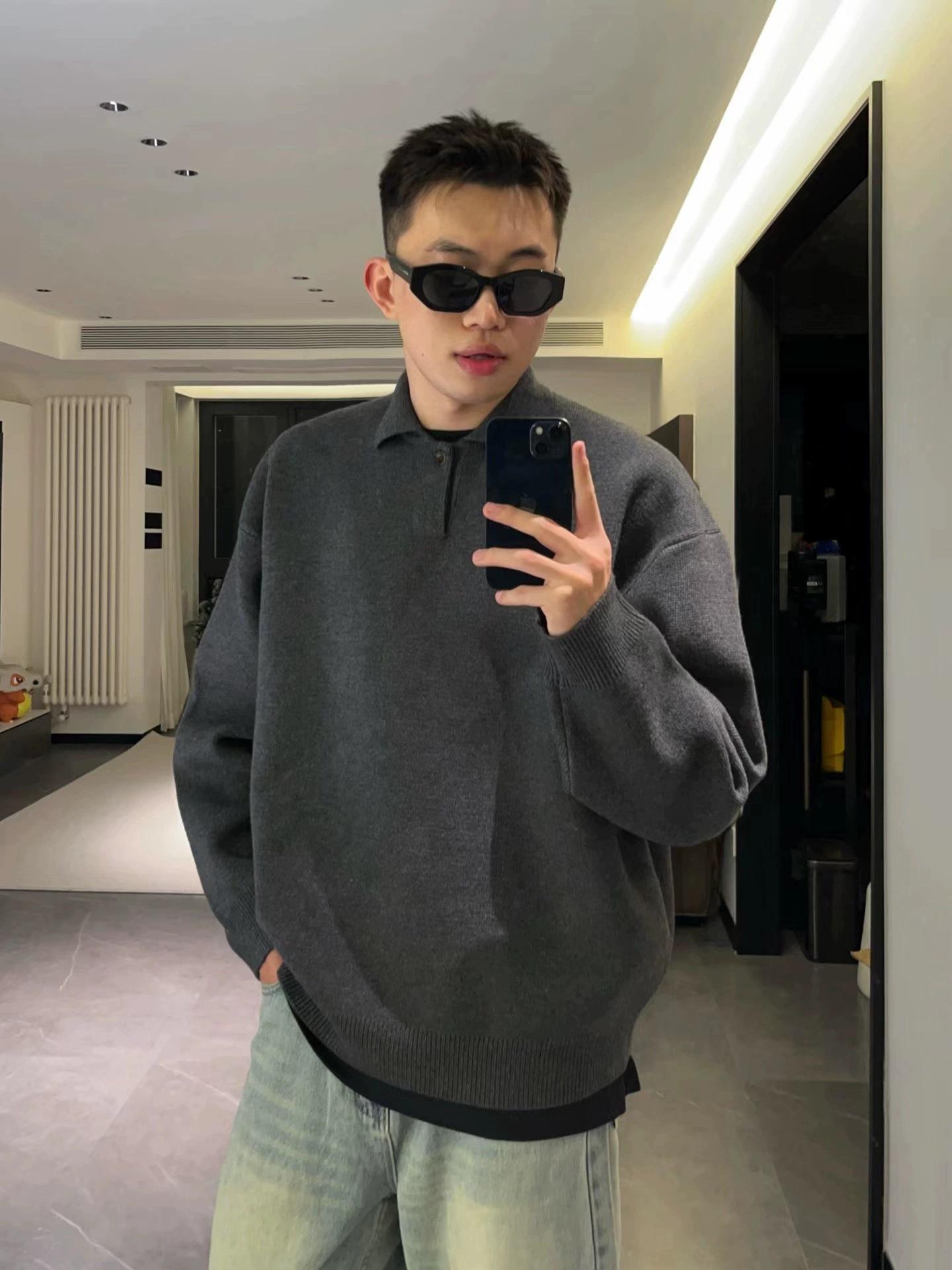 

Hong Kong-Style Men s Trendy Loose Knit Sweater: Heavy Hoodie for Autumn/Winter 2XL темно-сірий