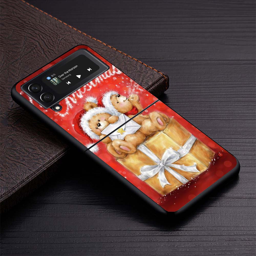Happy Christmas Cute Bear Gift Phone Case For Samsung Galaxy Z Flip3 Flip4 Flip5 Flip6 Flip7 For Z Flip 7 6 5 4 3 5G Hard Foldin