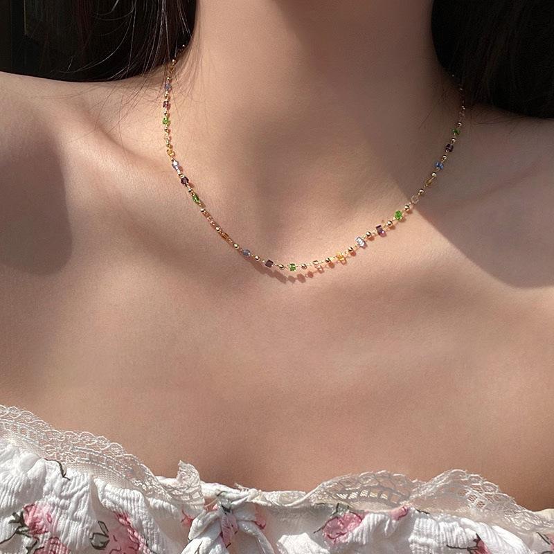 Butterfly diamond love zircon glass bead necklace fashionable small fresh versatile collarbone chain summer high-end jewelry