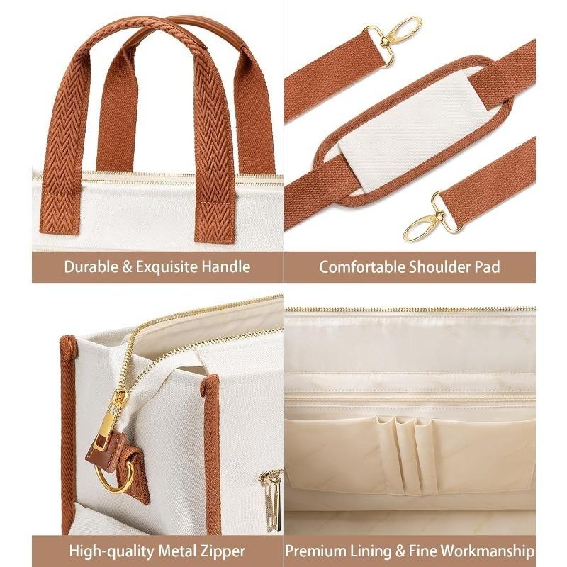 15-Pocket Large Crossbody Tote Bag with Laptop Compartment, Zipper Closure & 15-Pocket Organizati - Heavy-Duty Nyl Bookbag