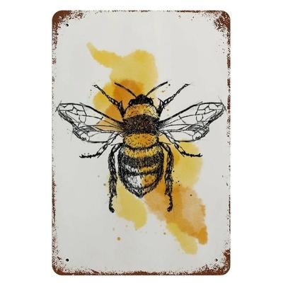 Bee Metal Wall Sign for Home Cafe Bar, Creative Tin Decor 30x20cm