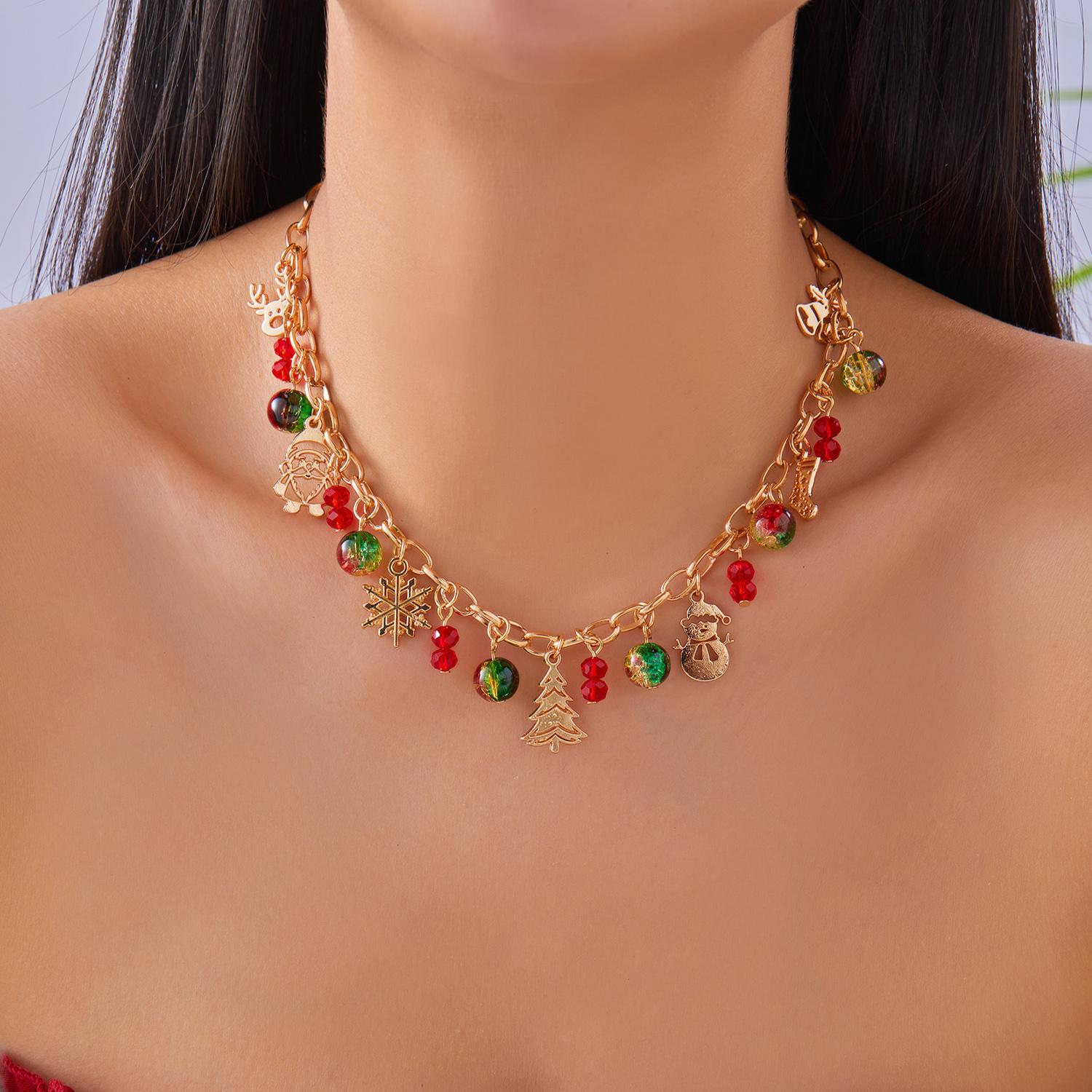 

Trendy Christmas Series Charm Necklace for Women Santa Claus Elk Snowman Xmas Tree Pendant Metal Chain Choker Holiday Jewelry