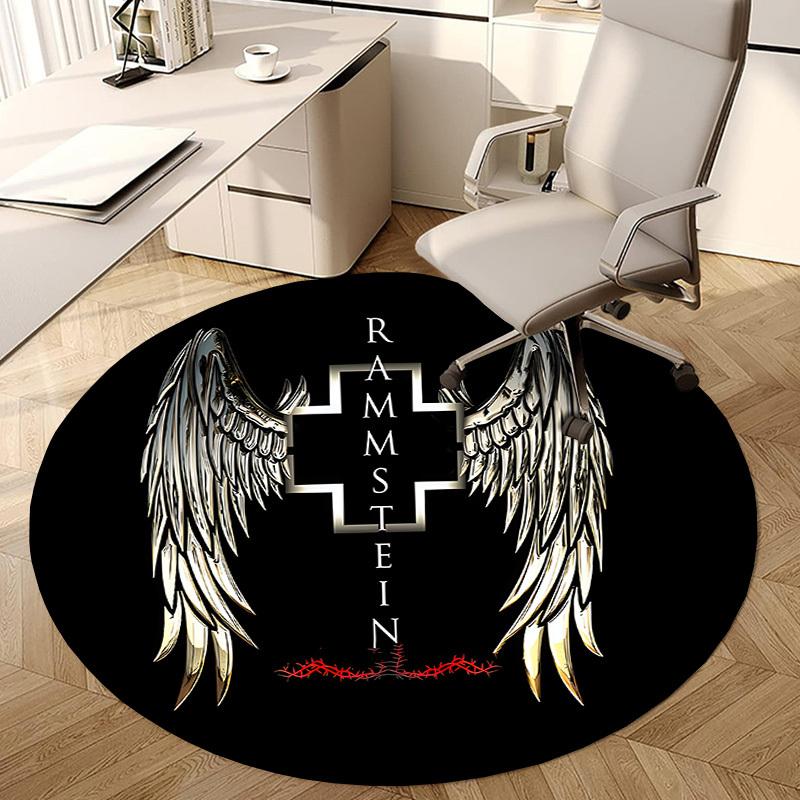 1pc Rammstein Angel Wings Cross Round carpet, Made of Polyester,Perfect for Decorating Office Chairs, Living Rooms