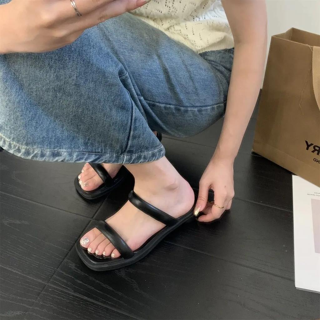 Slides Open Toe Shoes Indoor Soft on Word Off White Low Heel Outside Women's Slippers and Ladies Sandals Footwear Natural Skin F