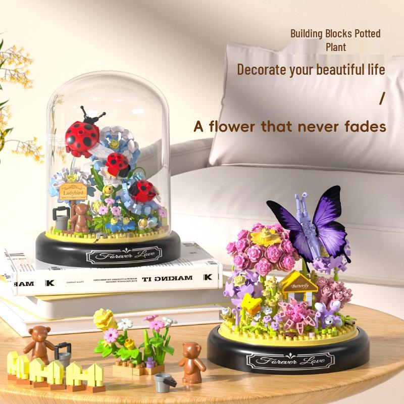 Yu Gao Insect & Hibiscus Rose Building Block Flowers - Compatible with Lego, Assembled Ornament Toys