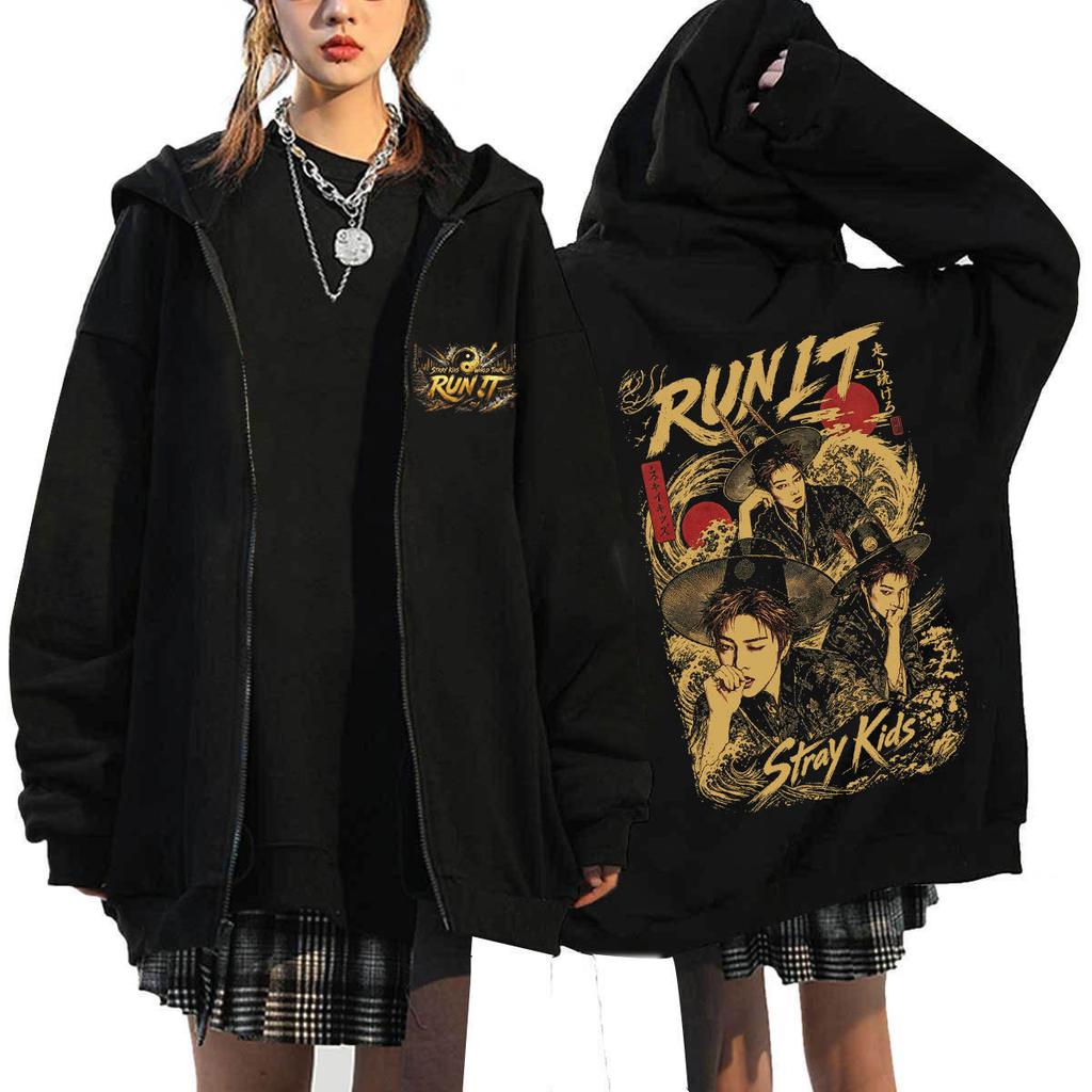 Stray Kids Run It Tour Zip Graphic Hoodie SKZ Concert Sweatshirt