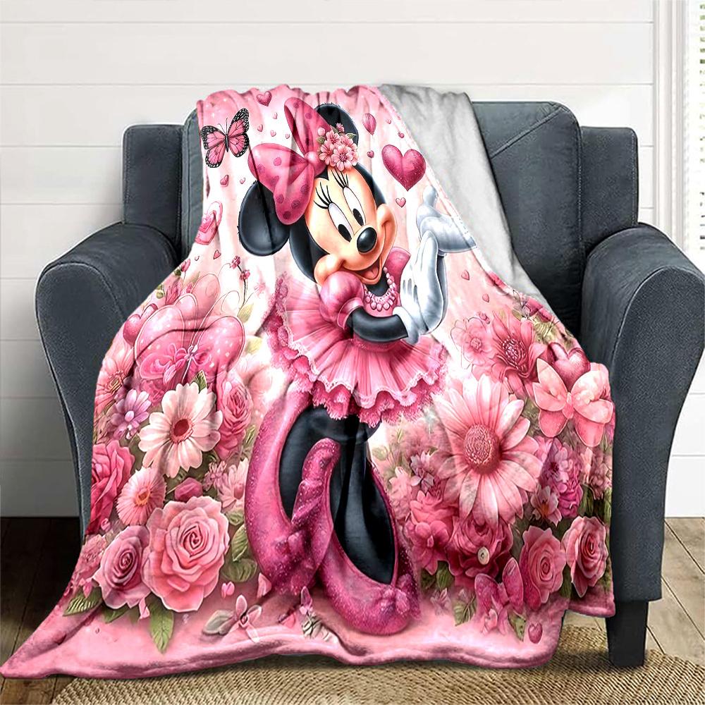 1pc Pink, Butterflies, and Cute Minnie Mouse Blanket Lightweight Flannel Throw for Sofa Bed Travel Camping Livingroom1187L