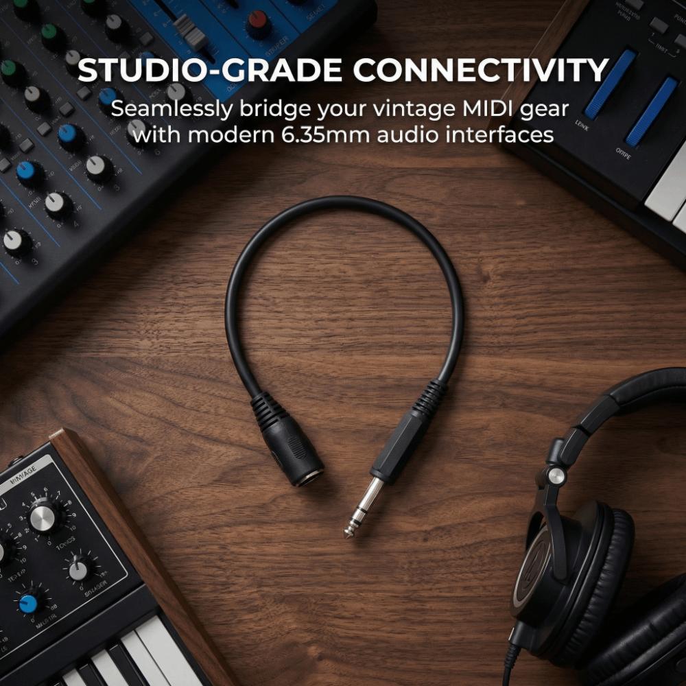 Flexible DIN 5 Pin Female to 6.35mm Male Cable Plug and Play 1.0ft Microphone Sound Adapter TRS Stereo Audio Extension Cable