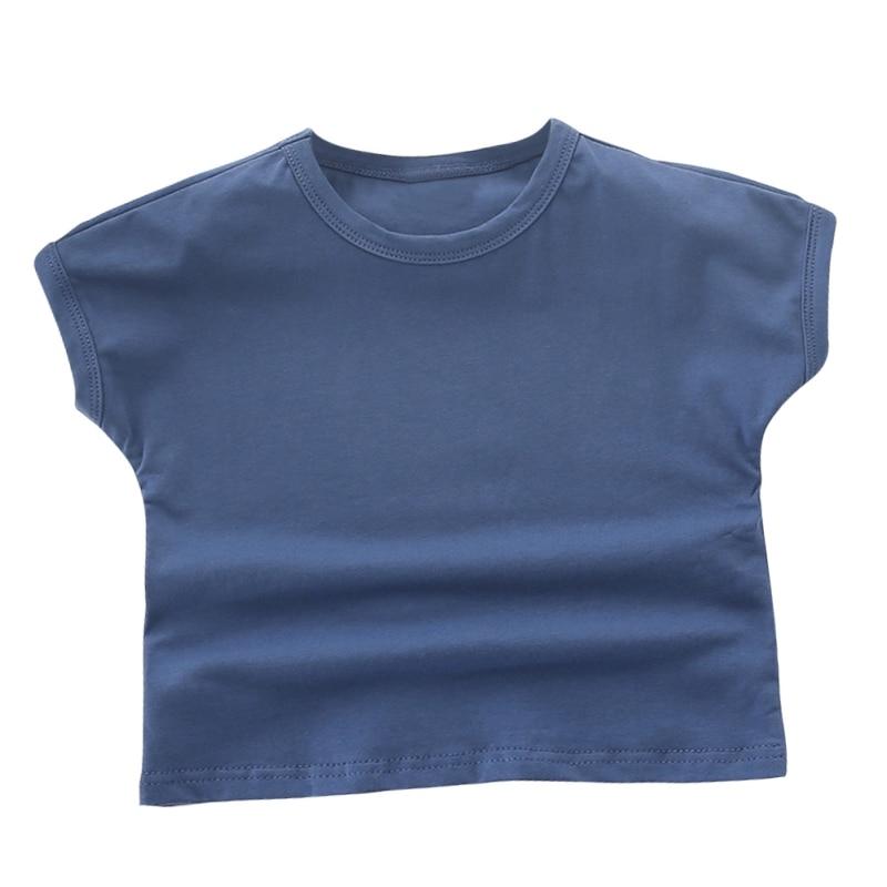 Летняя универсальная корейская хлопковая однотонная футболка с короткими рукавами для маленьких девочек, повседневная футболка, детская одежда 110