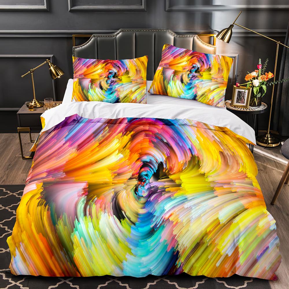 Girls Rainbow Wave Duvet Cover, Adults Trippy Iridescent Curved Fluid Tie Dye Pattern Abstract Art Bedding Set Queen Full Size