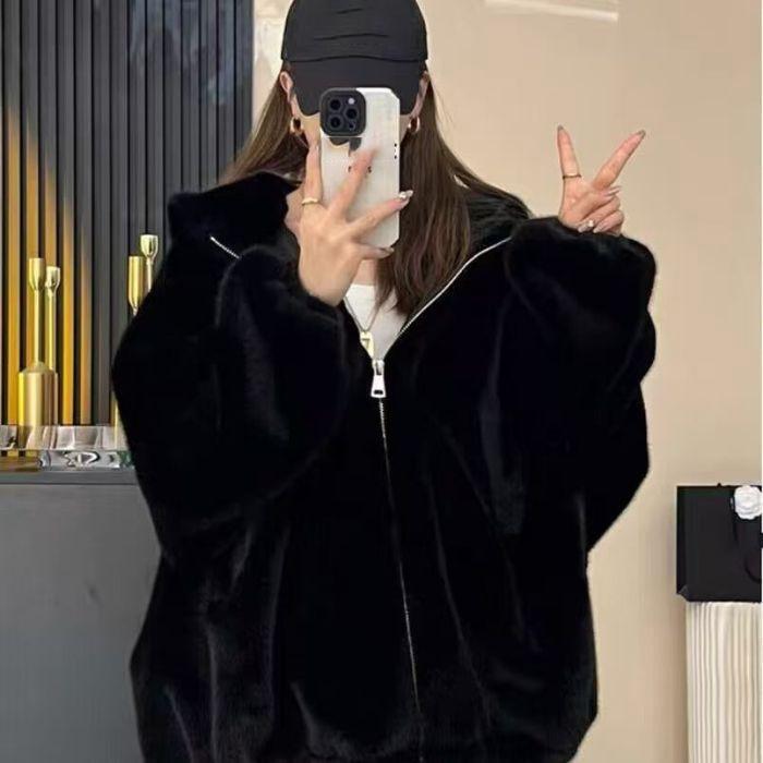 Women Faux Fur Jackets Hooded Coat Thick Warm Fluffy Shaggy Outerwear Hoodie Overcoat Female Autumn Winter Streetwear