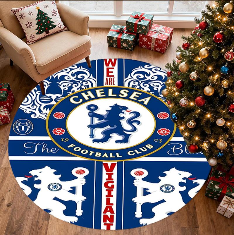 Chelsea F.C Pattern Round Rug, Indoor/Outdoor Mat, for Picnic, Gameroom, Bedroom, Office, Living Room, Home Decor Carpet, Birthday Gift