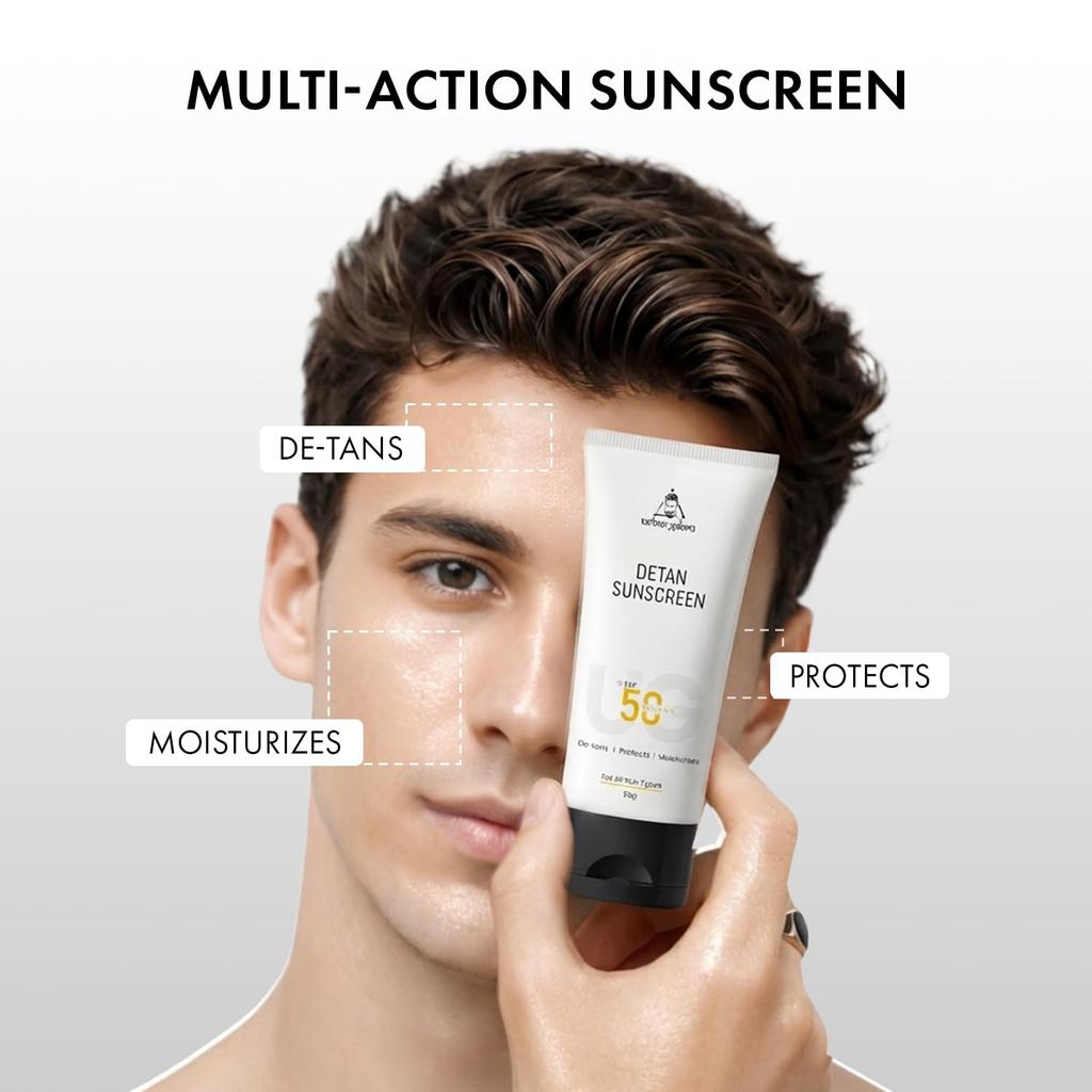 Urbangabru Detan Sunscreen spf50 PA++++ for Men | For Oily, Dry & All Skin Types | No White Cast, Lightweight & Non-Sticky | De-Tan & Brightening