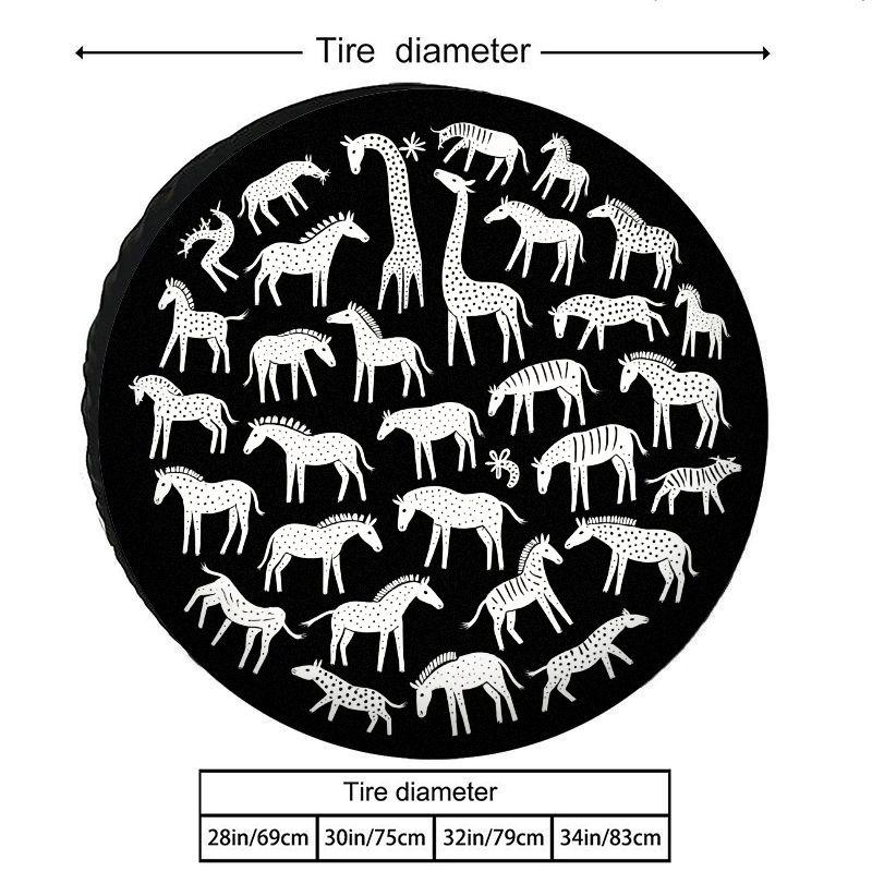 Black And Zebra Giraffe Animal Pattern Polyester Tire Cover, Sunproof And Dustproof Spare Tire Cover, Suitable For RV SUV.