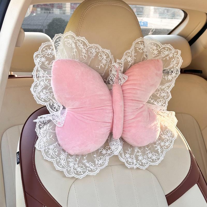 Creative Bow Lace Car Headrest New Product Car Pillow Neck Pillow Plush Car Soft and Comfortable Pillow